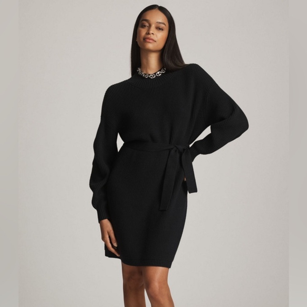 NWT! Anthropologie Maeve Long-Sleeve Mock-Neck Tie-Waist Mini Dress 🪞